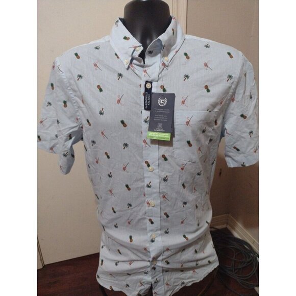 New Chaps Ralph Lauren Men’s Medium M Stretch All Over Print Button Shirt Blue - Picture 1 of 14
